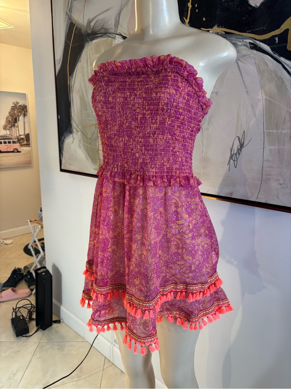 Ramy Brook Pink & Orange Paisley Smocked Dress